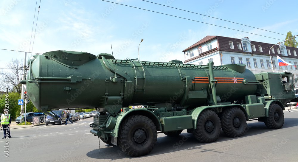 KALININGRAD, RUSSIA - MAY 09, 2015: A missile system of coastal KALININGRAD, RUSSIA - MAY 09, 2015: A missile system of coastal