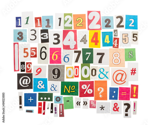 Numbers and symbols from newspapers