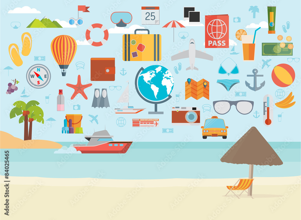 Travel vacation flat design set. Vector concept illustration. Travel vacation flat design set. Vector concept illustration.