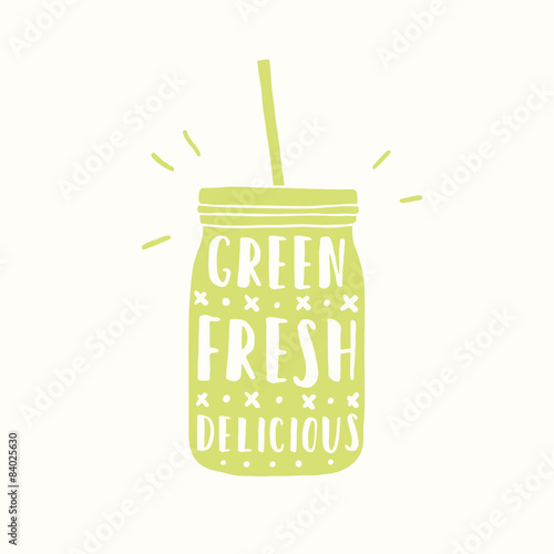 Green, fresh, delicious. Green jar silhouette.