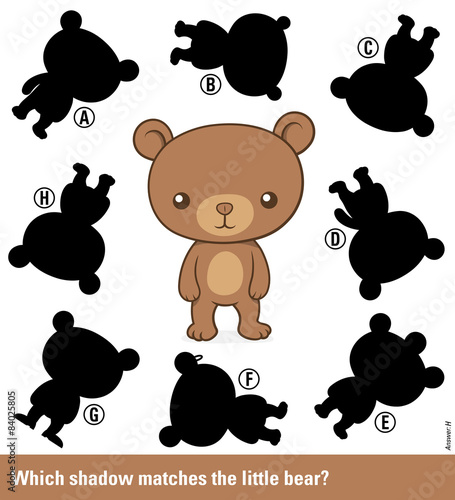 Kids puzzle - match the shadow to the cute bear