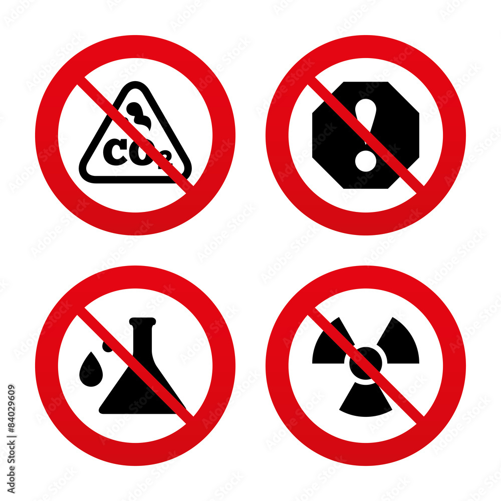 Attention radiation icons. Chemistry flask. Attention radiation icons. Chemistry flask.