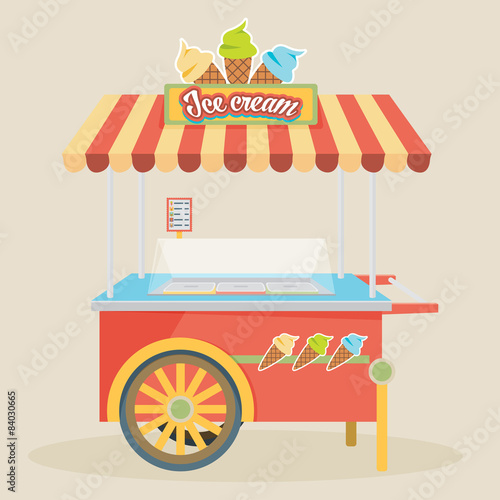Shiny colorful ice cream cart vector illustration. 