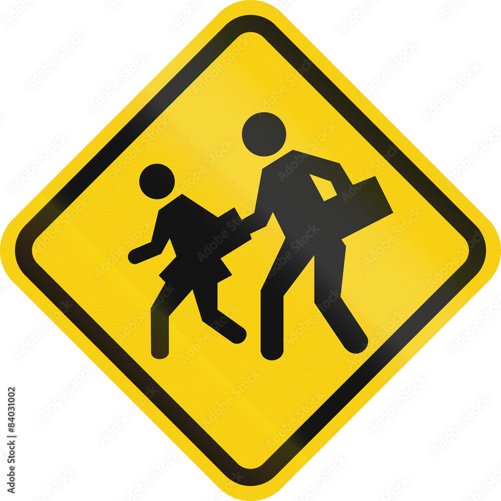 Warning road sign in Colombia: School zone Warning road sign in Colombia: School zone