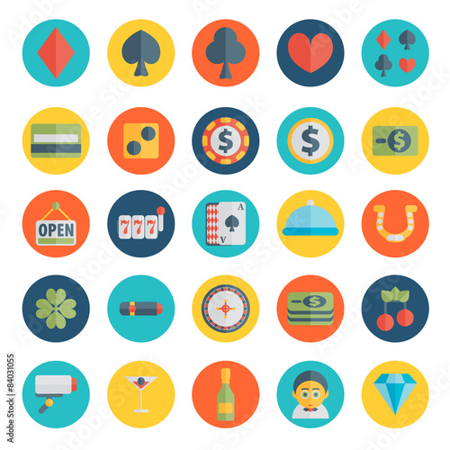 Set of casino icons in flat design