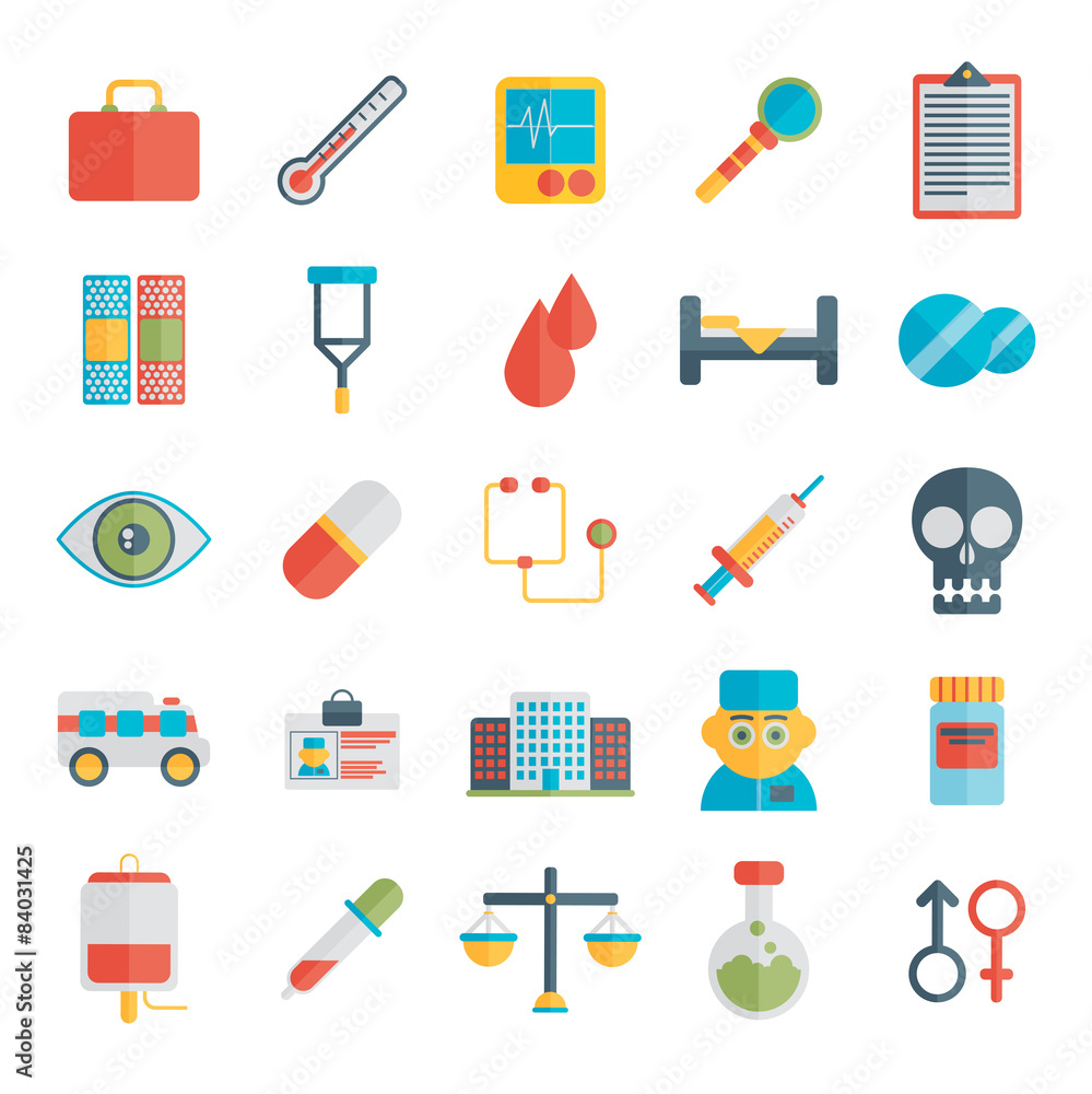 Flat icons set of medical tools and healthcare equipment Flat icons set of medical tools and healthcare equipment