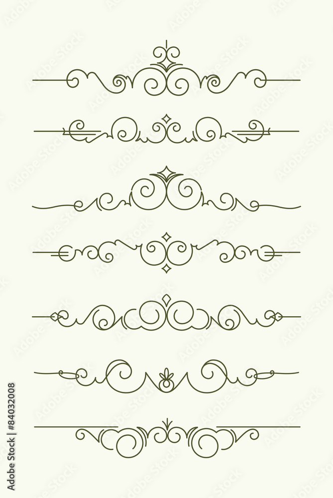 Set of 7 decorative text dividers. Vector illustration in mono l Set of 7 decorative text dividers. Vector illustration in mono l