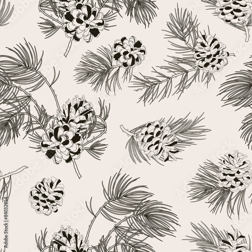 Seamless pattern with pine cones
