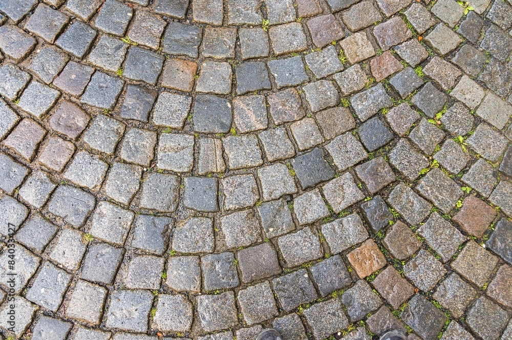 Grey cobblestone pavement after the rain in the Czech Republic Grey cobblestone pavement after the rain in the Czech Republic