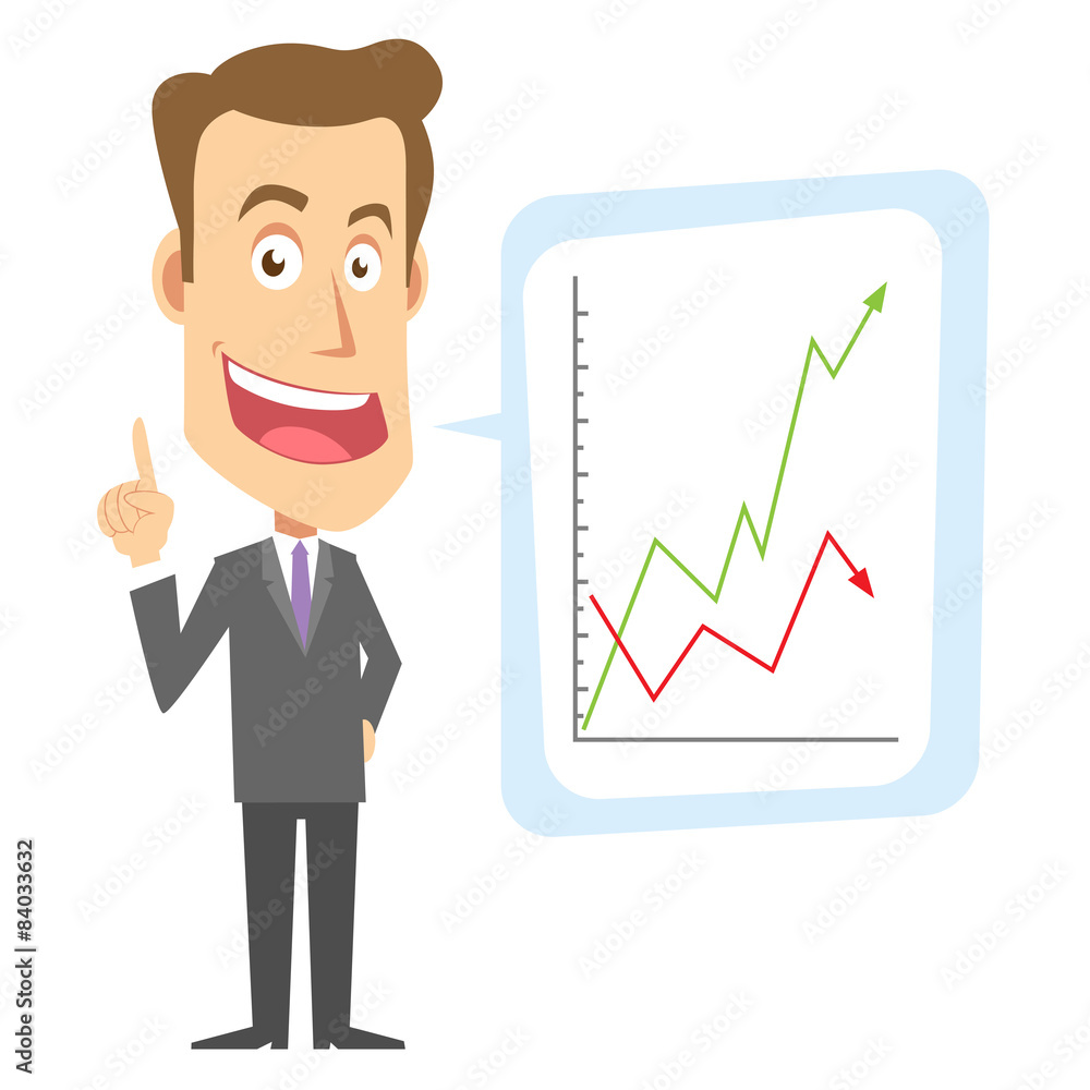 Hombre de negocios dando una explicación mediante gráficos Hombre de negocios dando una explicación mediante gráficos