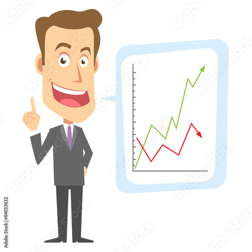 Hombre de negocios dando una explicación mediante gráficos