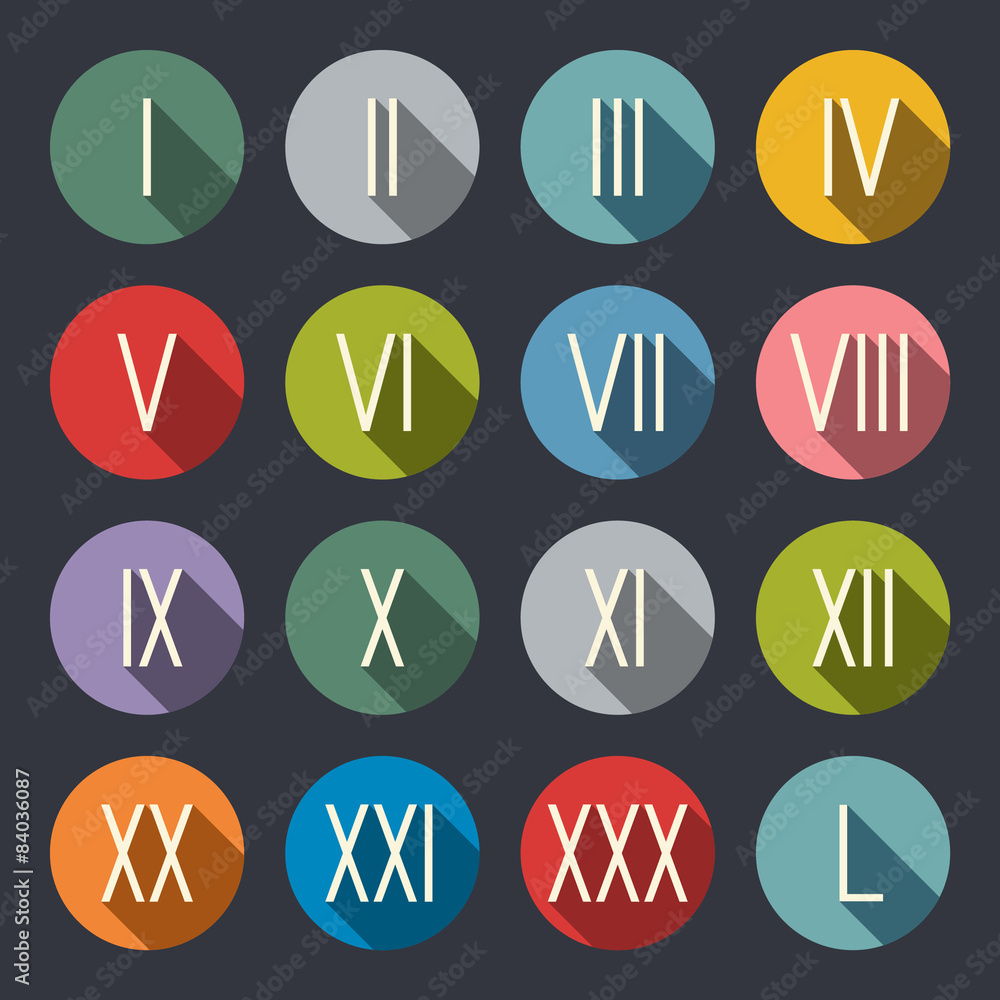 Roman numerals flat icon set Roman numerals flat icon set