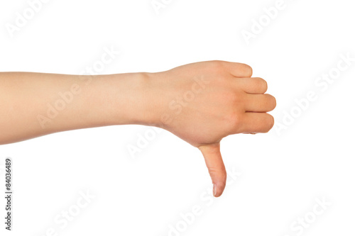 Thumb down hand sign