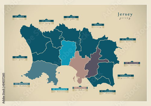 Modern Map - Jersey with detailed regions JE