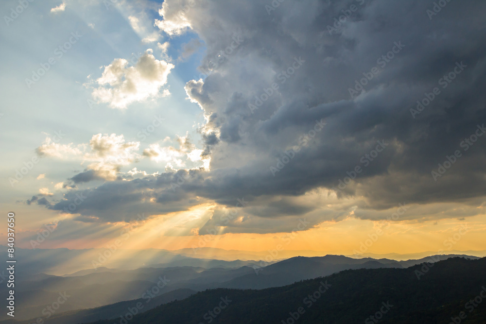 Clouds and sun ray on evening