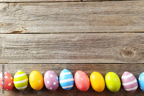 Easter eggs on grey wooden background