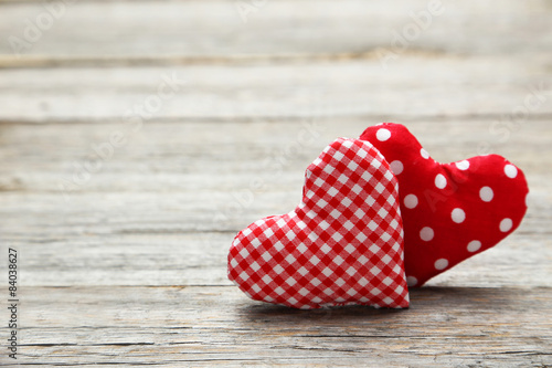 Love hearts on grey wooden background