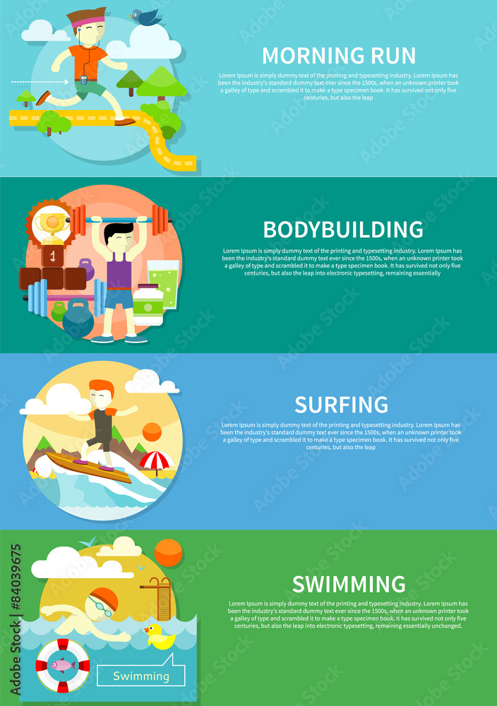 Surfing, Swimming, Run and Bodybuilding