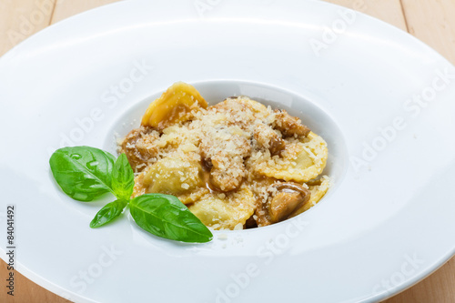 Traditional italian cuisine mushroom ravioli