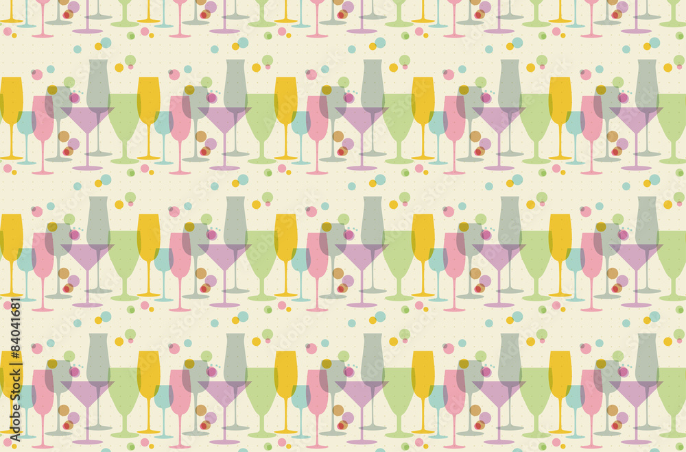 Seamless pattern from abstract glasses in retro colors