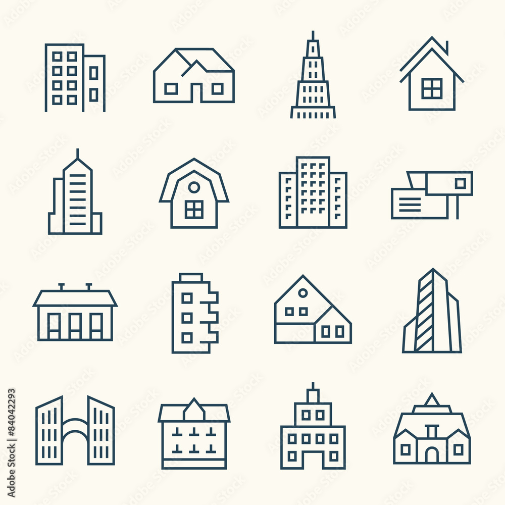 Buildings line icon set