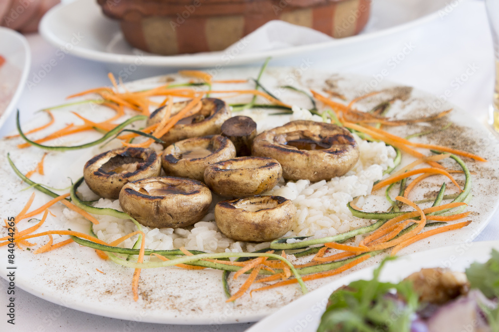 Grilled Mushrooms served on restaurant table Grilled Mushrooms served on restaurant table