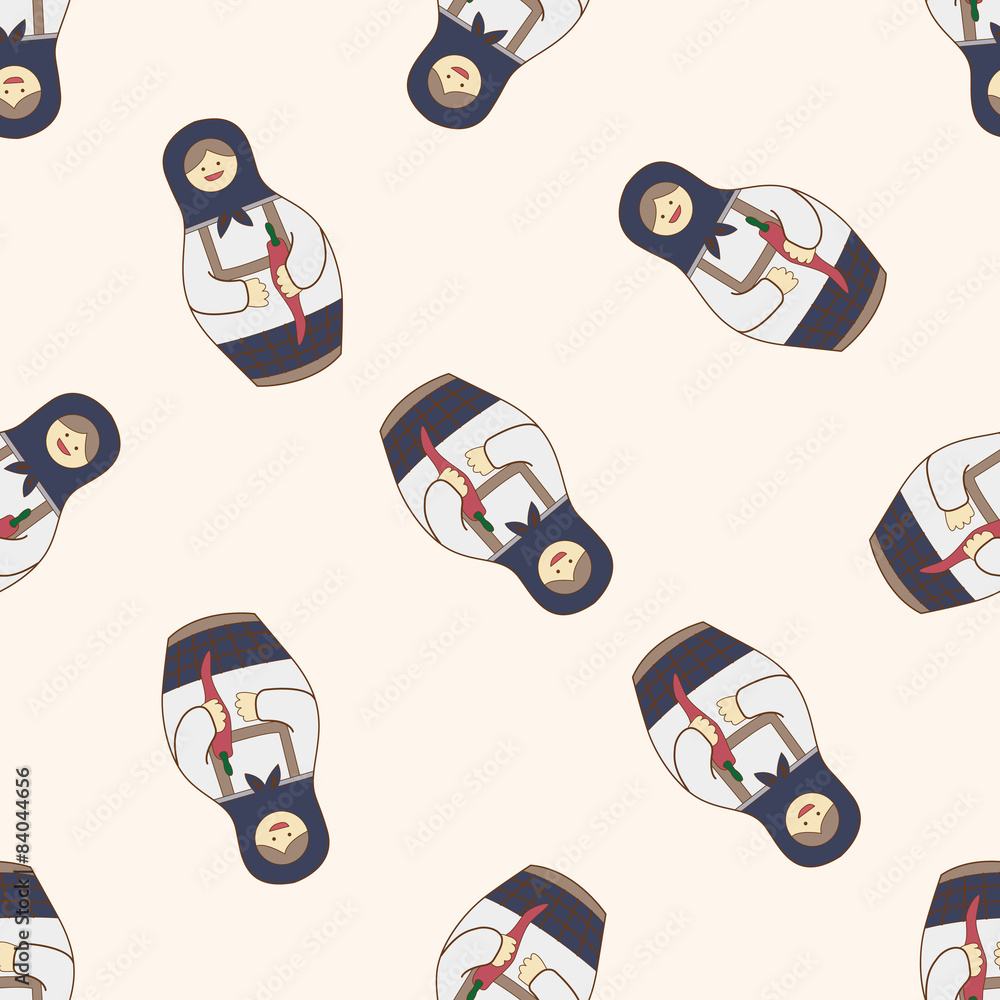 Naklejka premium Matryoshka, Russian traditional wooden doll, cartoon seamless pattern background