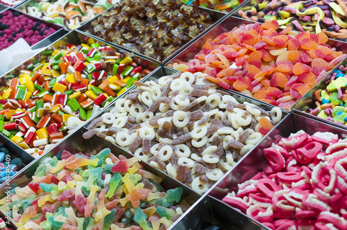 Colorful jelly candies for sale at market