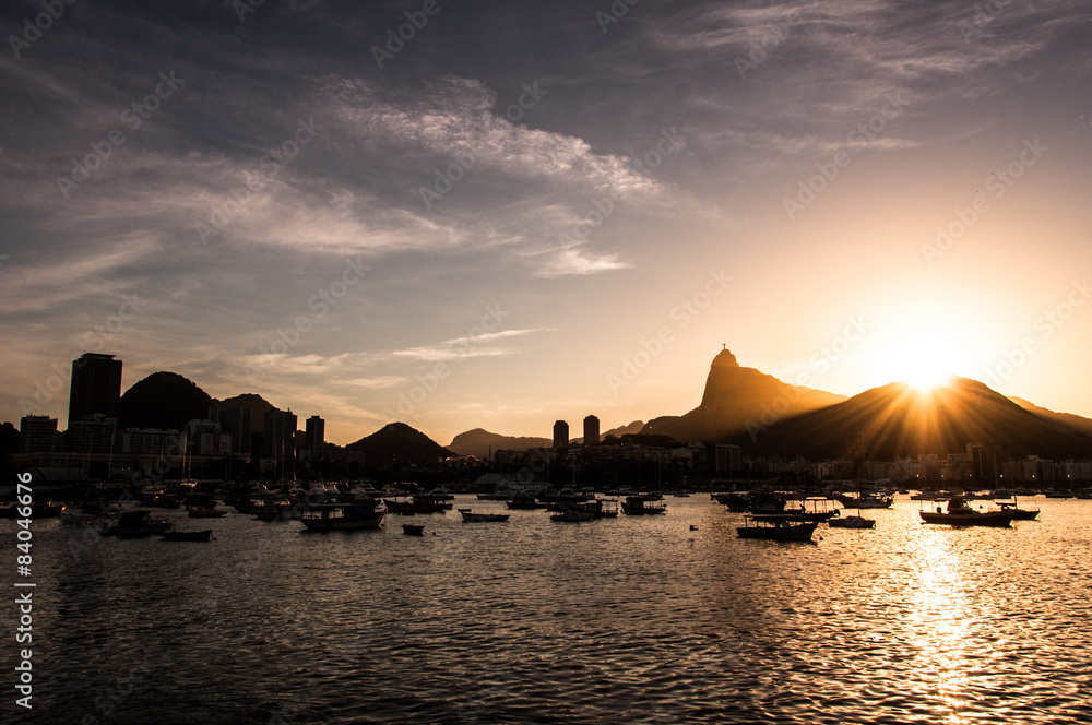 Warm Beautiful Sunset from Urca in Rio de Janeiro