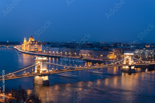 Budapest panorama, Chain Bridge in the background of the Parliam