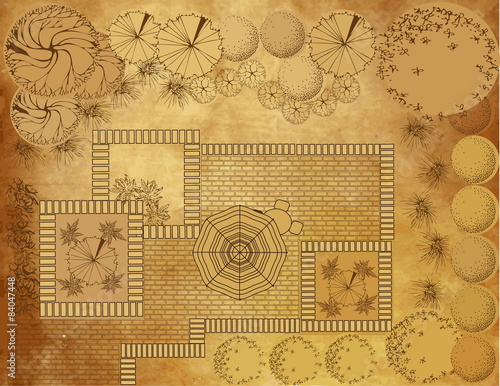 Landscape architectural project on vintage background