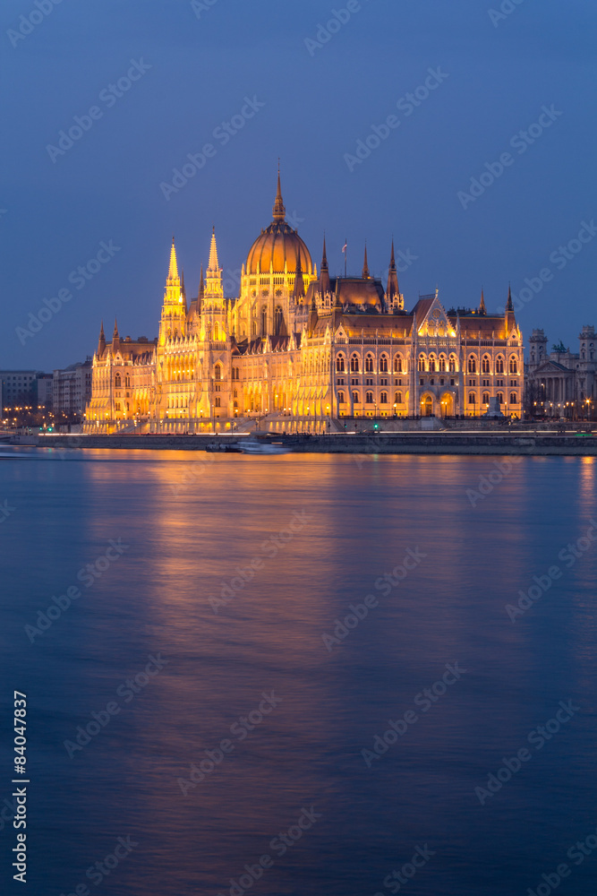 Budapest Parliament at night lights