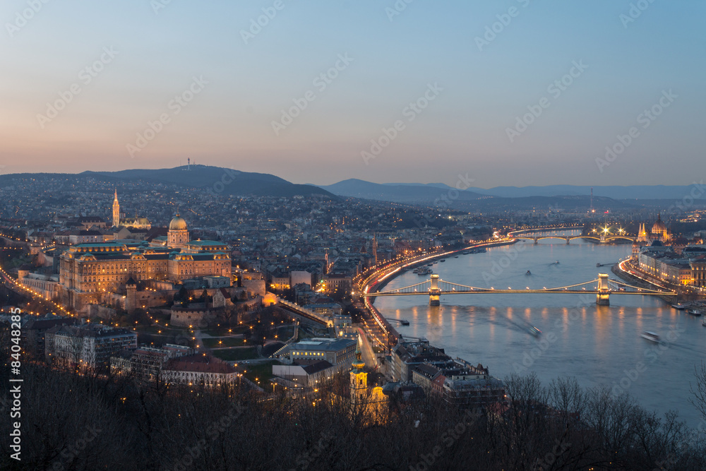 Historic Royal Palace - Buda Castle on night in light, the backg