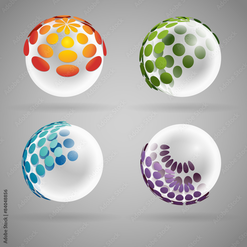 Set of vector transparent sphere symbol on the grey background