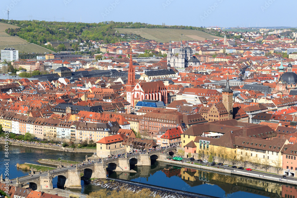 Historic city of Würzburg with bridge Alte Mainbrücke, Germany