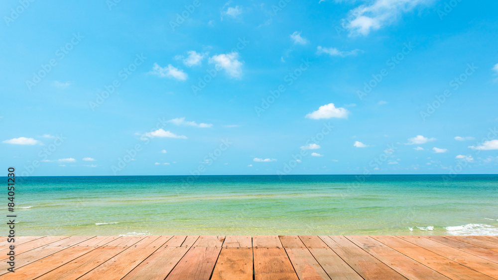 Fototapeta premium Wooden platform beside tropical beach at Koh Chang island
