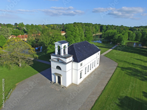 Aerial view of Hoersholm church located in Denmark photo