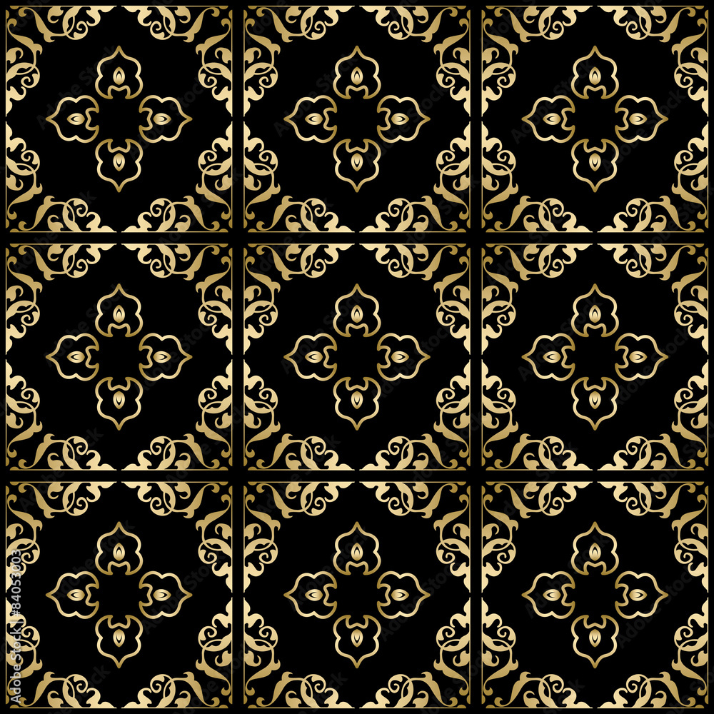black background with golden ornament - seamless vector