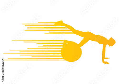Young woman exercise fitness ball vector background sport concep