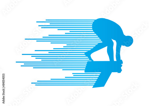 Photo Swimmer position for jump on starting block vector background co