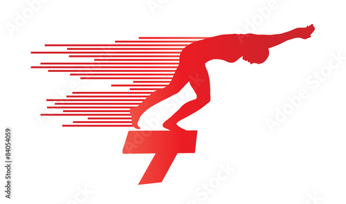 Swimmer position for jump on starting block vector background co