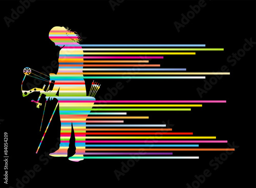Archer woman bending bow vector background concept