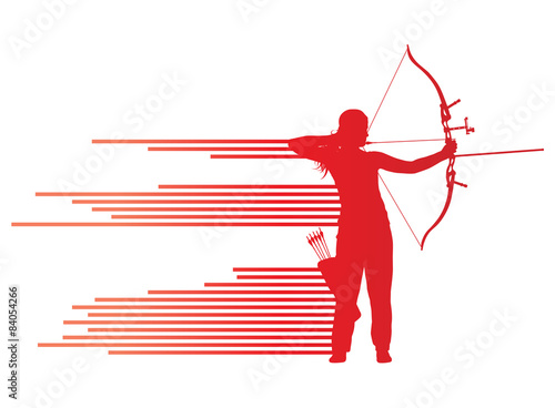 Archer woman bending bow vector background concept