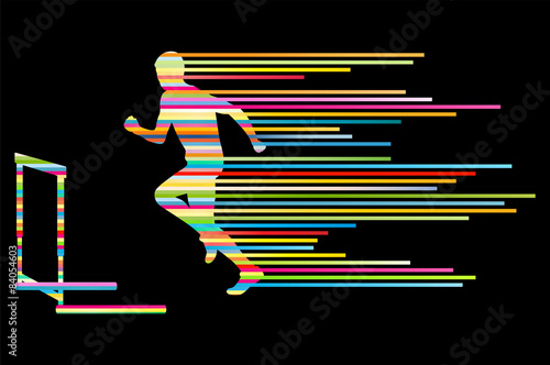 Athlete man hurdling in track and field vector background concep