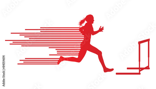 Athlete woman hurdling in track and field vector background conc