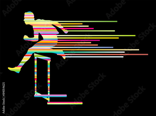 Athlete man hurdling in track and field vector background concep