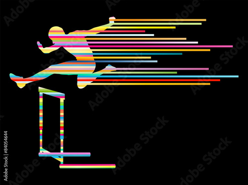 Athlete man hurdling in track and field vector background concep