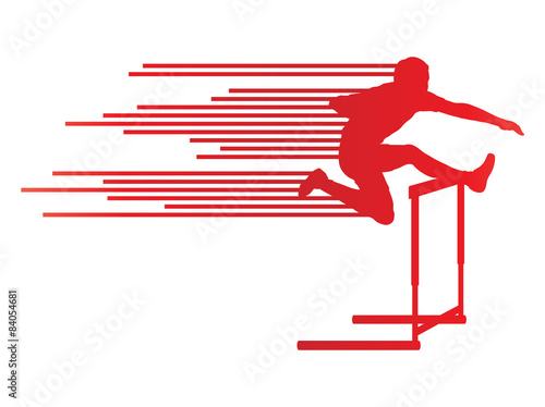 Athlete man hurdling in track and field vector background conc