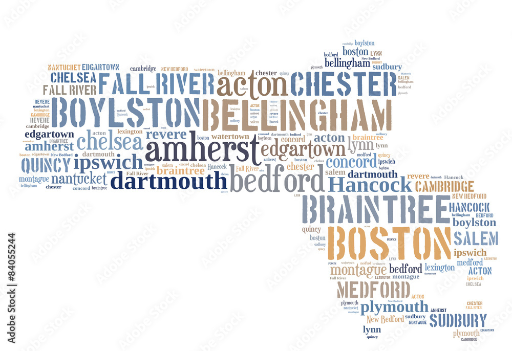 Word Cloud showing cities in Massachusetts