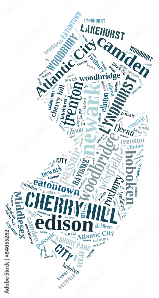 Word Cloud showing cities in New Jersey